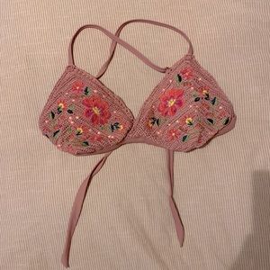 Pink woven bikini top